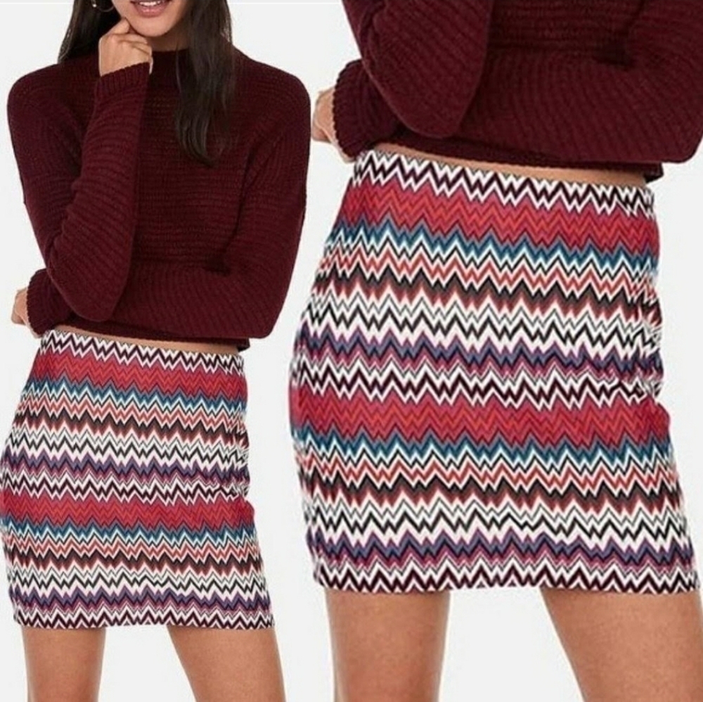 EXPRESS Mini Skirt Zigzag Print NWT - Picture 2 of 6